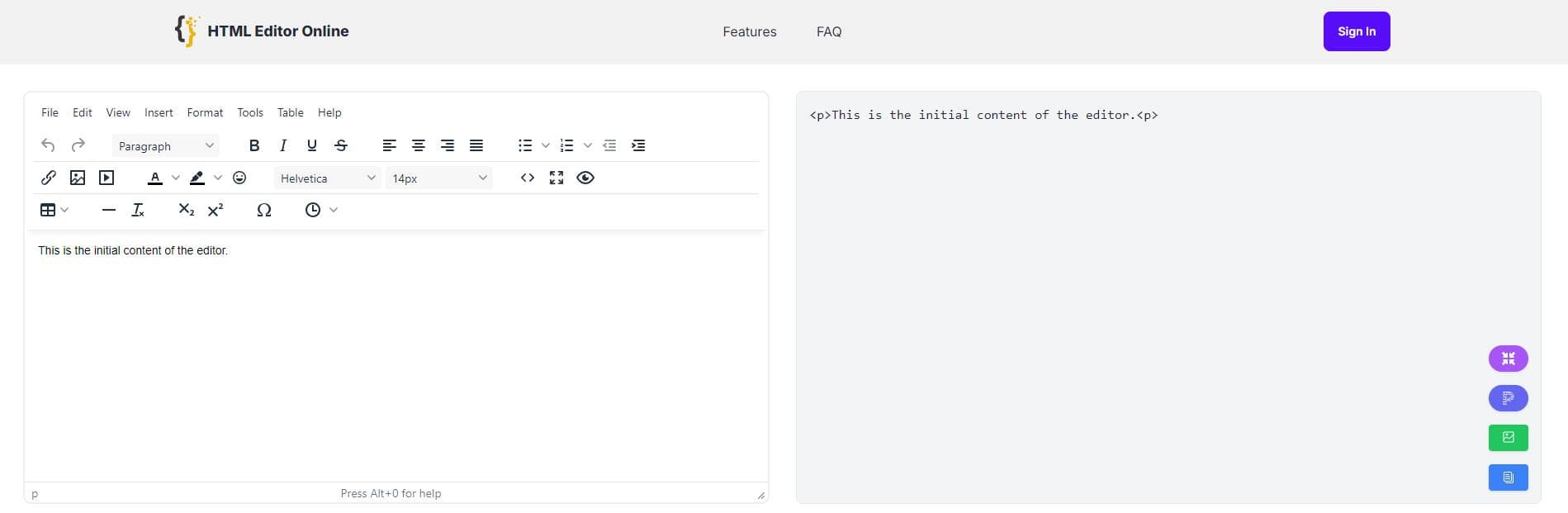 HTML5 Editor interface on a computer screen
